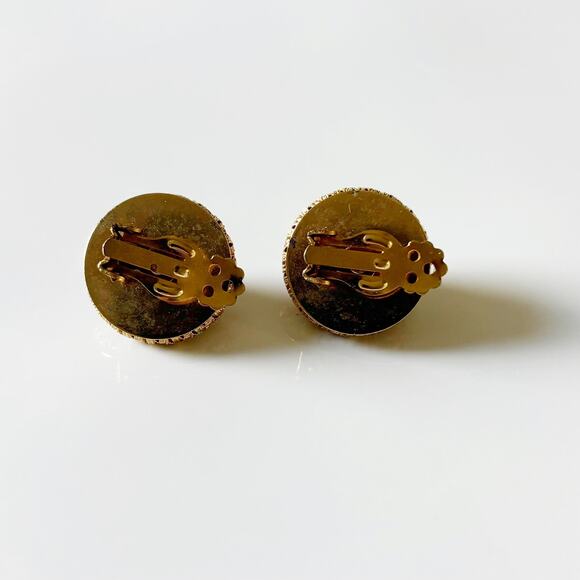 Vintage Aurora Borealis Rhinestone Clip On Earrings Blue Gold - Picture 7 of 11